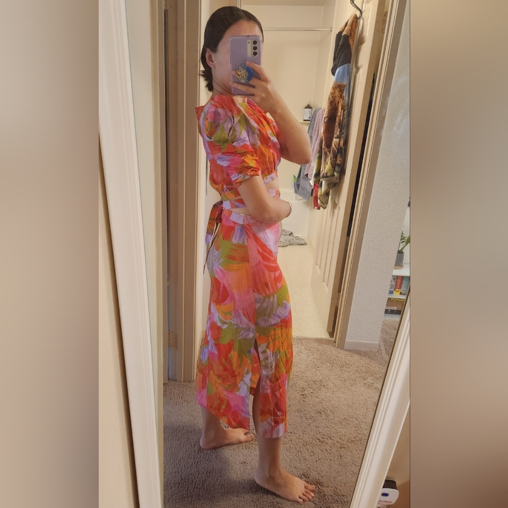 Farm Rio Colorful Leaves Midi Dress - Picture 6 of 14